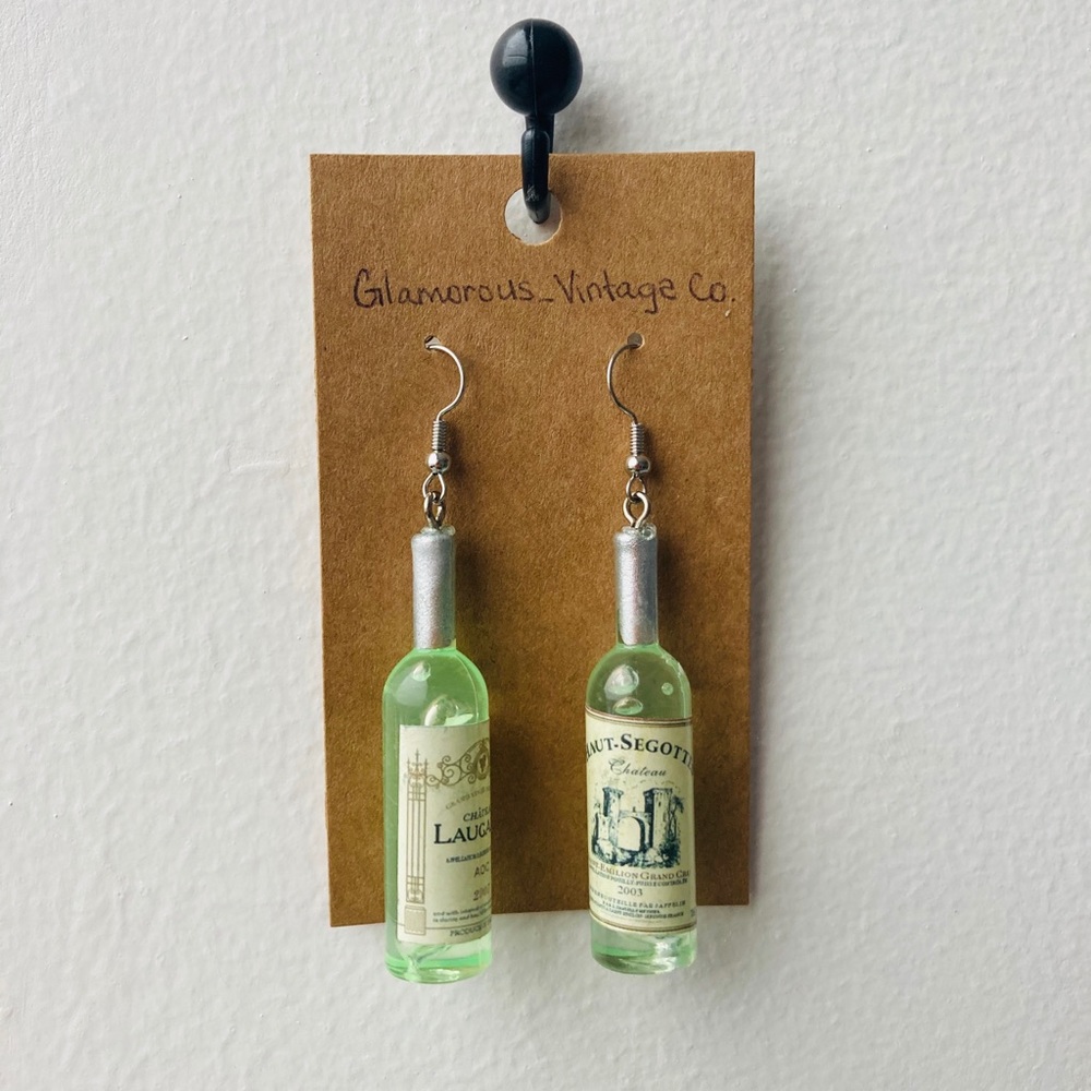Green Wine Bottle Earrings